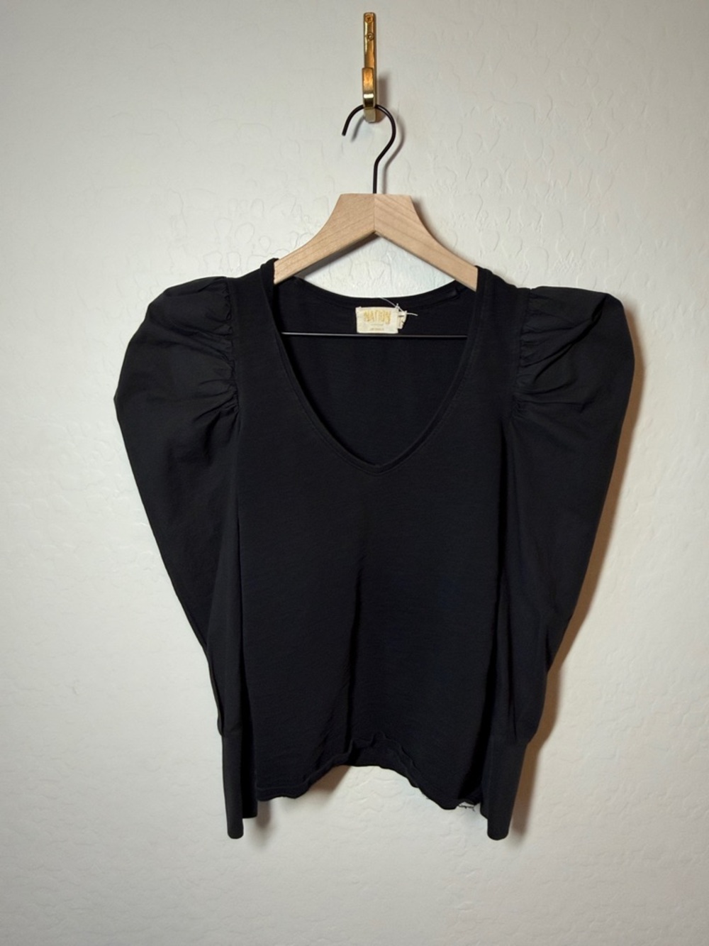 Nation LTD V Neck Jenna Puff Sleeve Cotton Blouse Size M - Picture 2 of 5